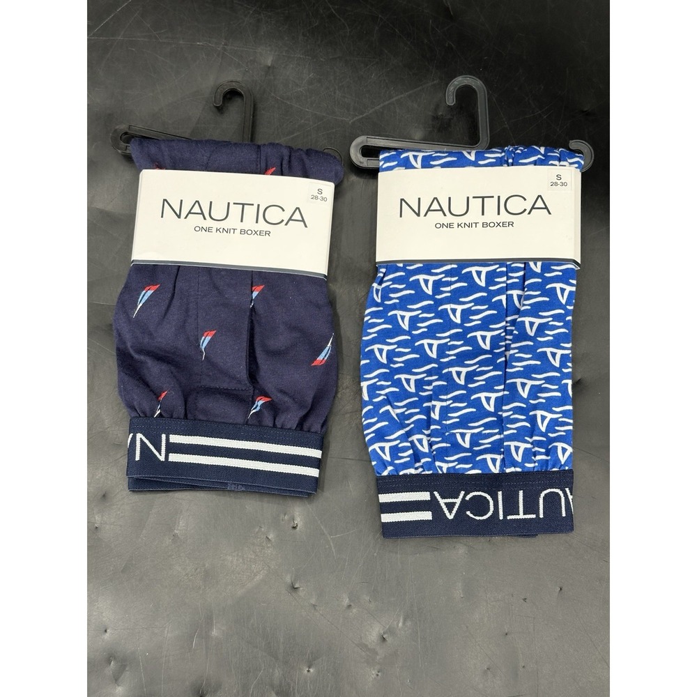 Lot 2 Nautica Knit‎ Boxer Men's S 28-30 Boxer Shorts 100% Cotton  Navy/Blue NWT